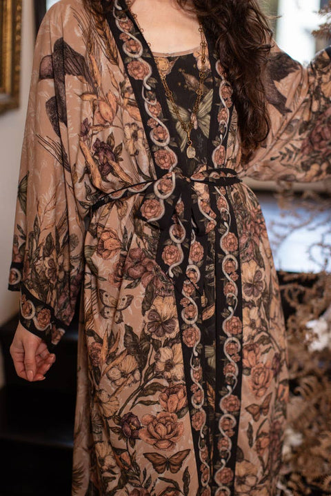 Opera Duster Kimono Robe - Momento with Starlings & Skull