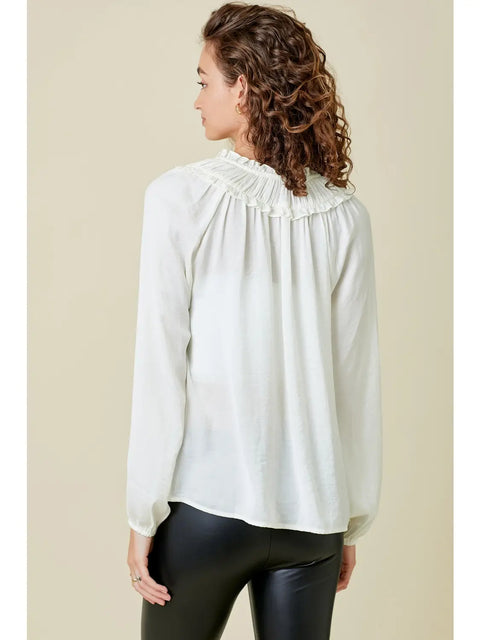 Top - Ruffled Satin Blouse Cream