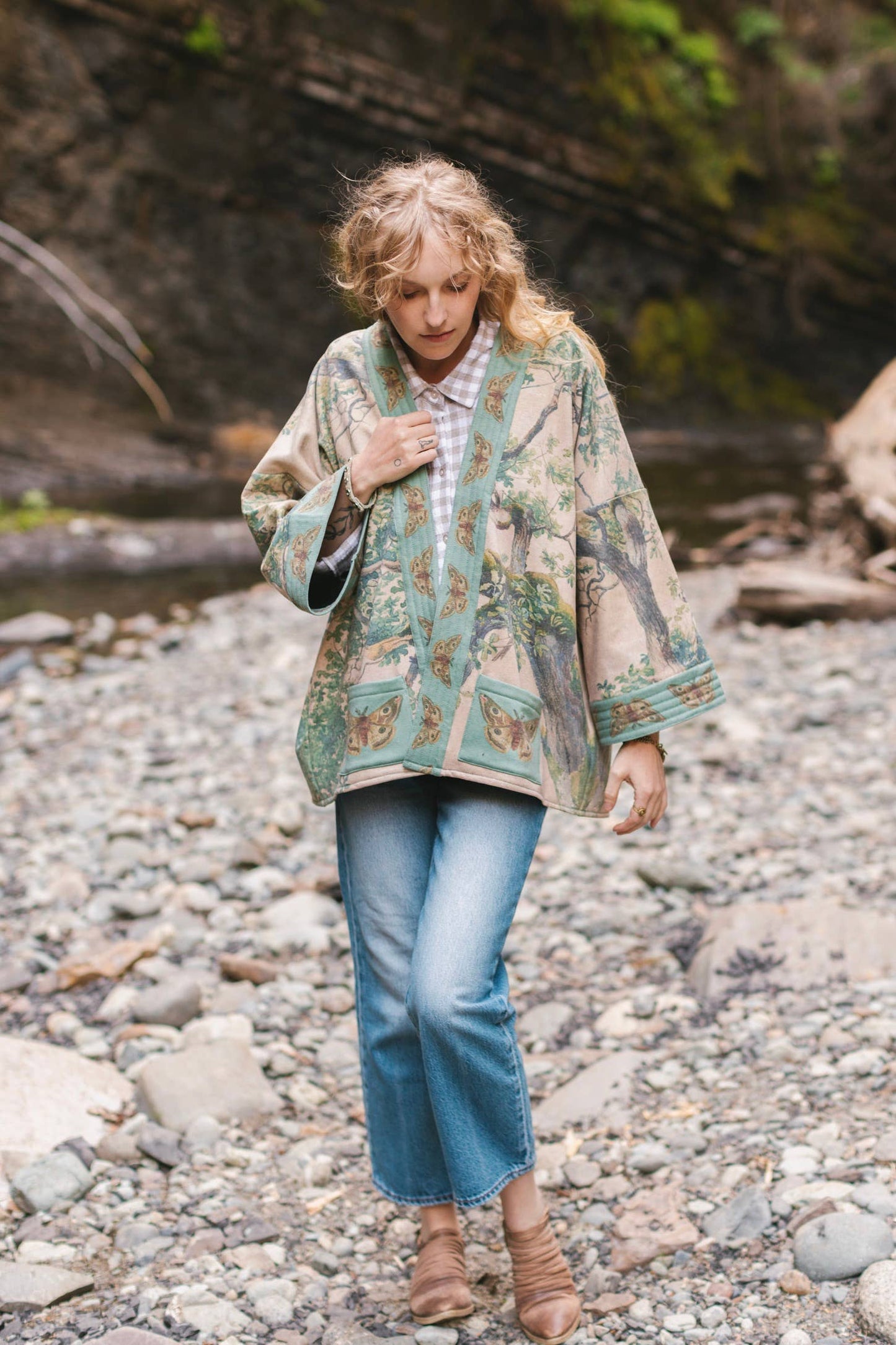 Fleece Lined Cozy Cottage Cardigan Kimono Jacket - Earth & Sky