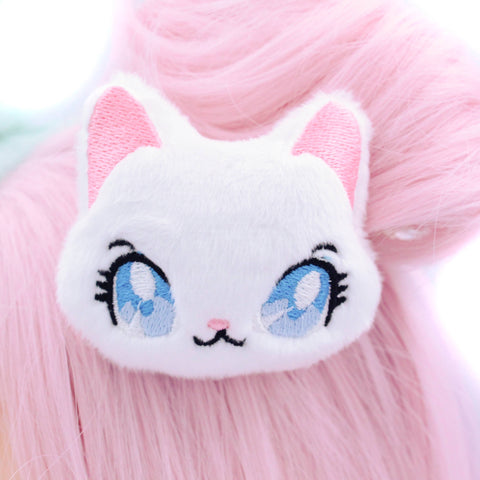 Hair Clip - White Plush Anime Style Kawaii Cat
