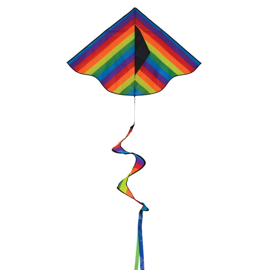 Kite - Rainbow Stripe Delta with Spinning Tail