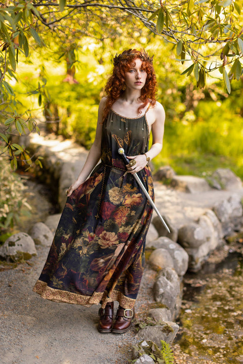 Long Maxi Slip Dress - The Messenger w/ Joan of Arc & Florals