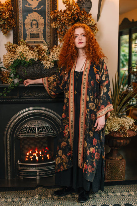 Opera Duster Kimono Robe - Heart of Gold with Sacred Heart