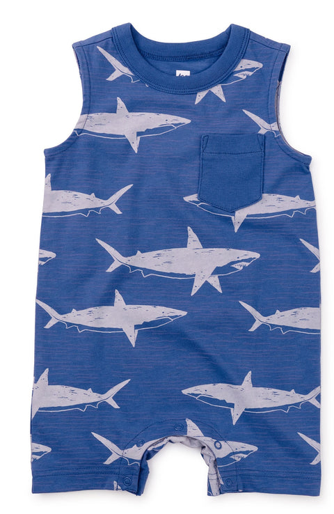 Pocket Shortie Romper - Stealth Sharks