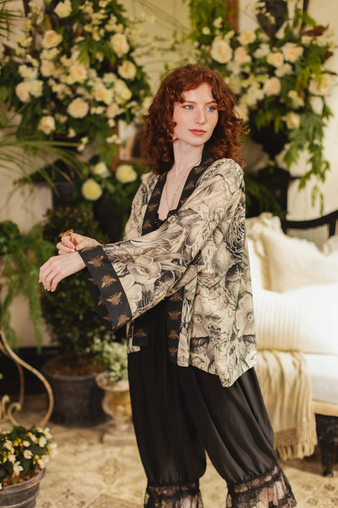Pixie Duster Crop Kimono - Honey & The Moon with Florals & Bees