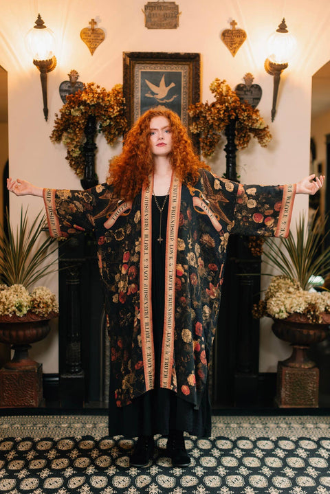 Opera Duster Kimono Robe - Heart of Gold with Sacred Heart