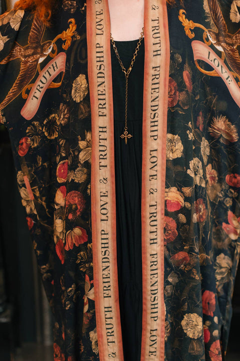 Opera Duster Kimono Robe - Heart of Gold with Sacred Heart