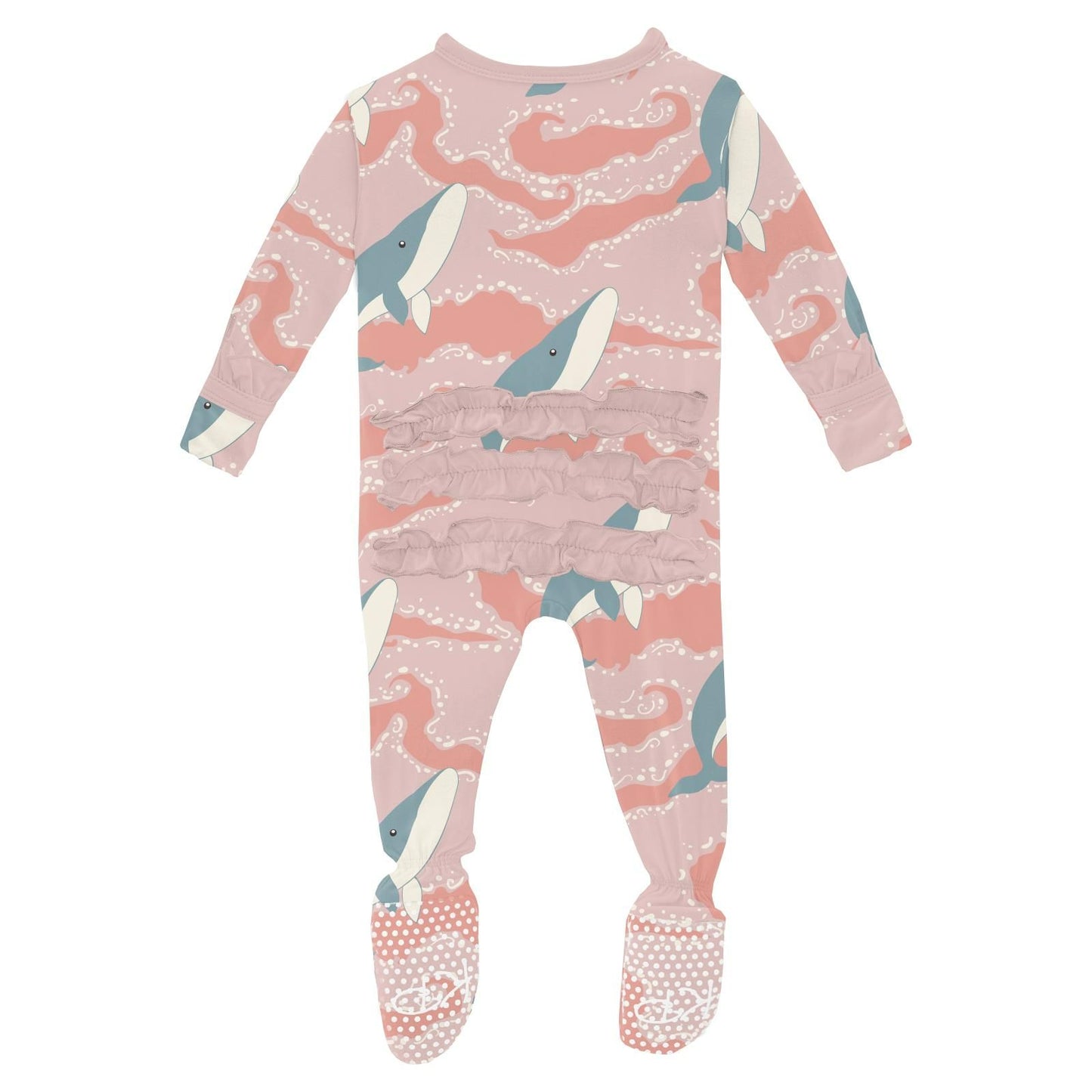 Footie with Classic Ruffles (Snaps) - Baby Rose Splashing Whales