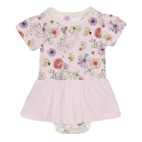 Skirted Onesie (Short Sleeve) - Shrinking Violet Pressed Flowers