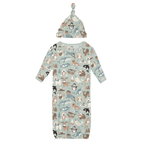 Layette Converter Gown & Knot Hat Set - Aloe Arctic Animals
