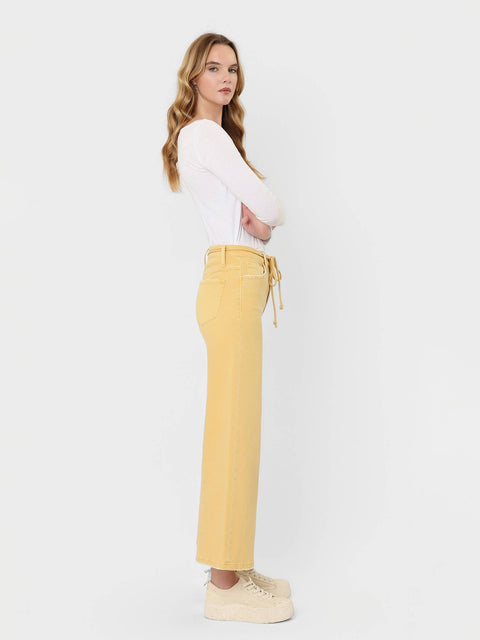 Jeans - High Rise Drawstring Crop Wide Leg: Marigold