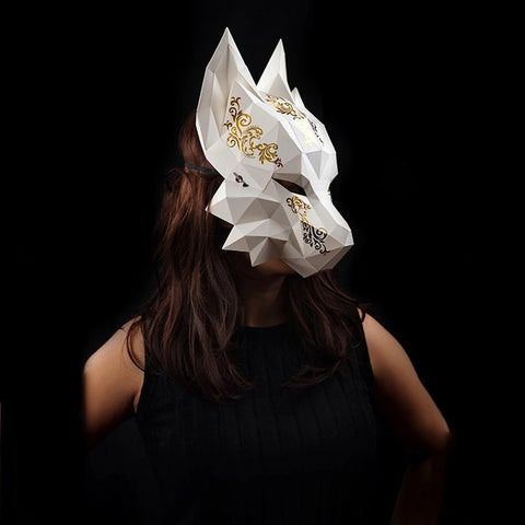 3D Papercraft - Futuristic Fox Mask: White
