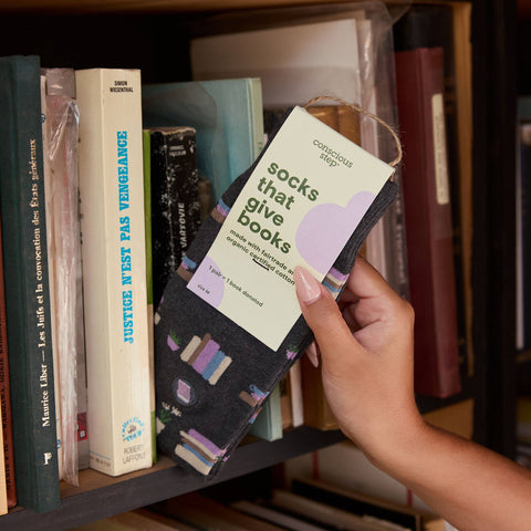 Socks that Give Books - Gray Bookshelves