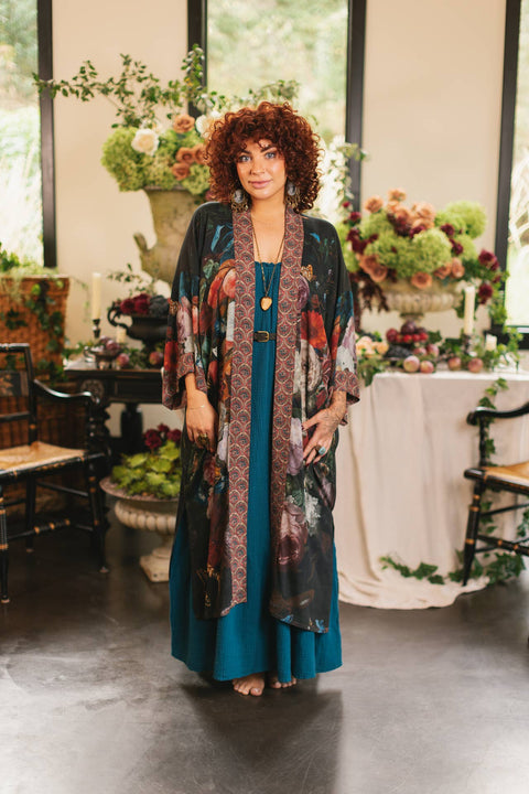 Opera Duster Kimono Robe - Flight of Fancy Hummingbird