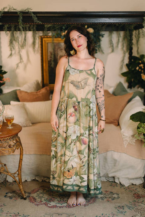 Bohéme Long Maxi Slip Dress - Fleur De Soleil with Florals