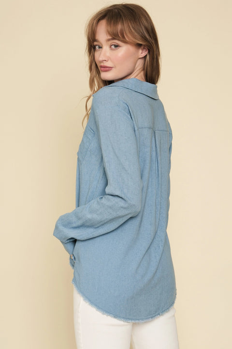 Shirt - Linen Blend Denim Blue