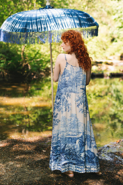 Bohéme Long Maxi Slip Dress - Let the Light In with Delft Print
