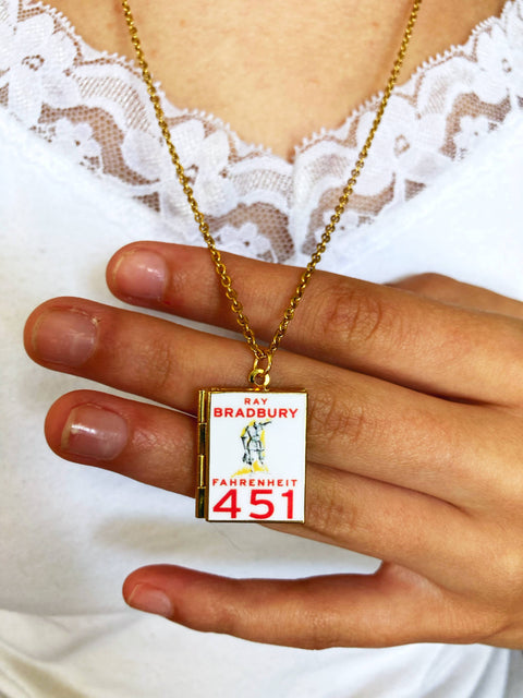 Necklace - Book Locket Fahrenheit 451 : Brass