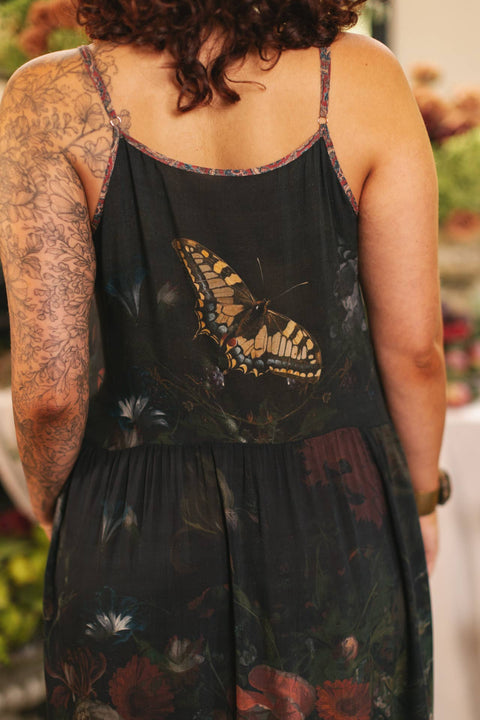 Bohéme Long Maxi Slip Dress - Flight of Fancy with Hummingbirds