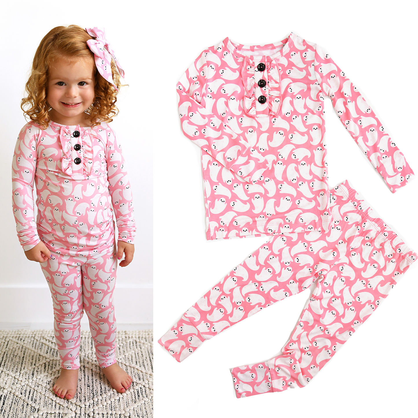 2 Piece Pajamas - Glinda Ghosts Ruffle Bamboo