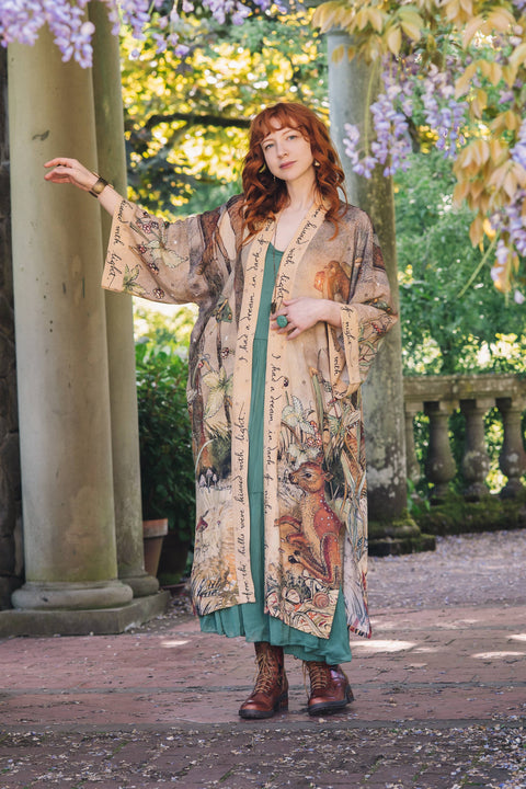 Opera Duster Kimono Robe - Lovelight with Woodland Deer & Swallow
