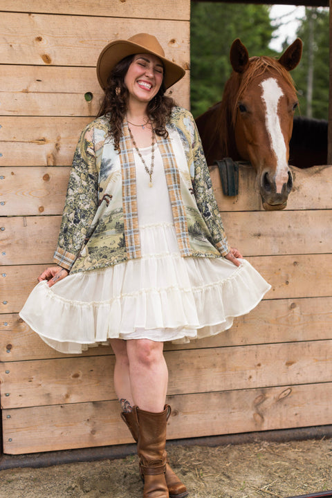 Pixie Duster Crop Kimono - Born to Run  w/ Horse & Flower Print