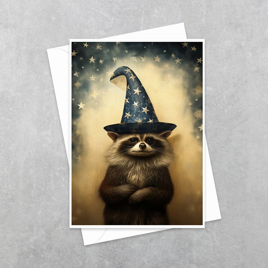 Greeting Card - Magic Raccoon in Wizard Hat