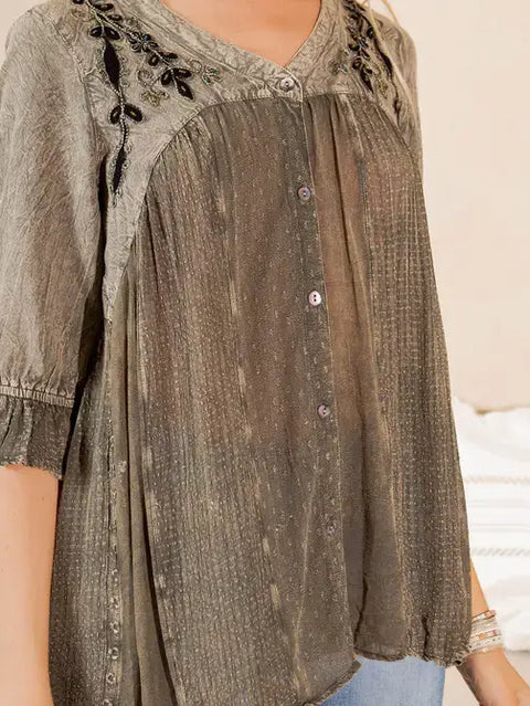 Embellished Top - Free-Spirited Western Boho Babe Gravel