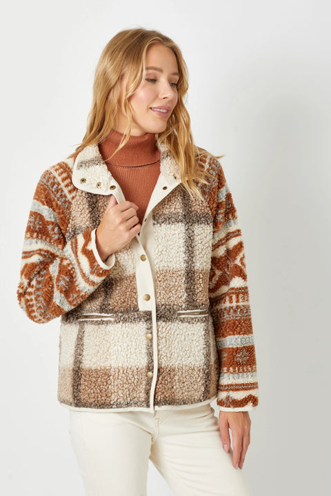 Jacket - Mixed Print Fleece Sand Mix