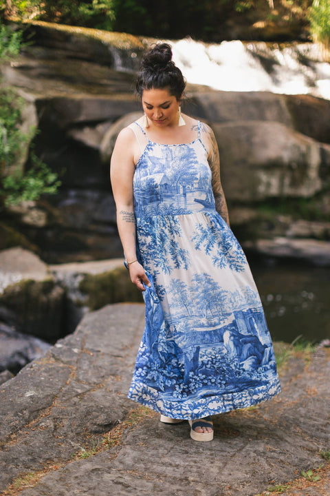 Bohéme Long Maxi Slip Dress - Let the Light In with Delft Print