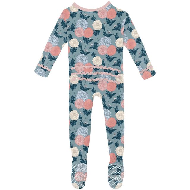 Footie with Muffin Ruffles (2 Way Zipper) - Stormy Sea Enchanted Floral