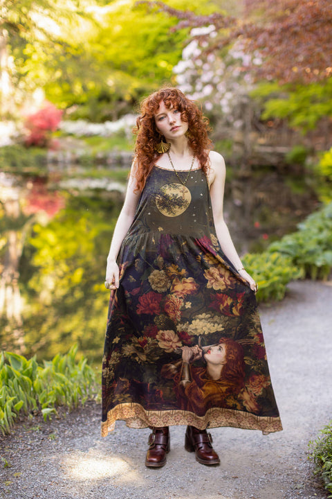Long Maxi Slip Dress - The Messenger w/ Joan of Arc & Florals