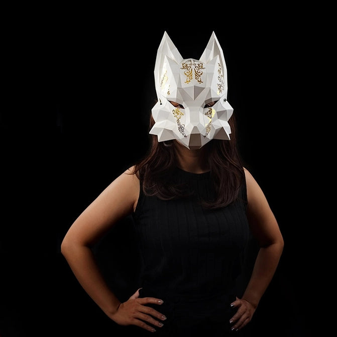 3D Papercraft - Futuristic Fox Mask: White