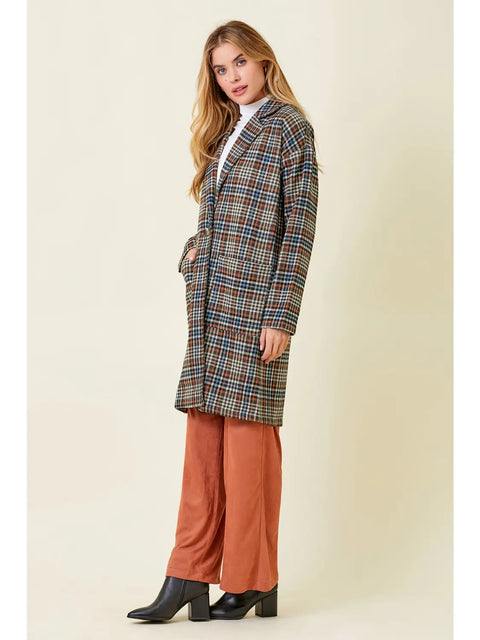 Jacket - Drop Shoulder Plaid Brown Mix