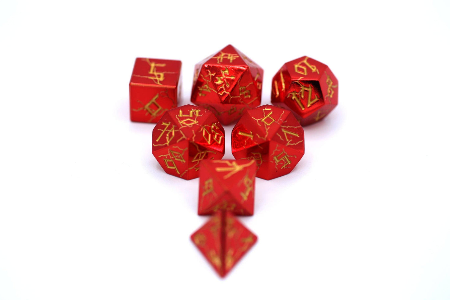 Barbarian Dice Set - Red Chrome with Gold Solid Metal