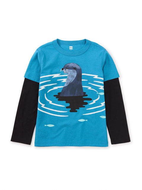 Last One - Size 12Y: Tee (Long Sleeve) - Otter Layered Sleeve