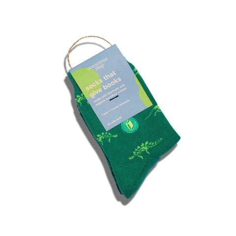 Kids Socks that Give Books - Green Dinosaurs