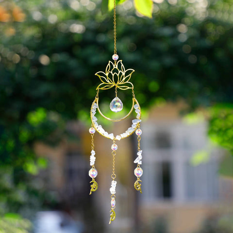 Suncatcher - Lotus Crescent Moon Crystal Prism (Amethyst)