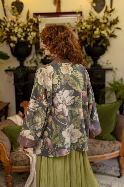 Fleece Cottage Cardigan Jacket - Fleur De Lune with Floral Print