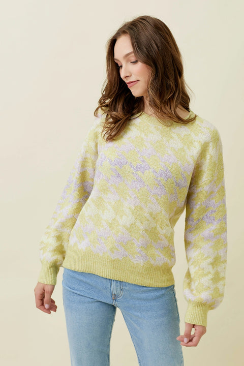 Sweater - Houndstooth Pullover Lime
