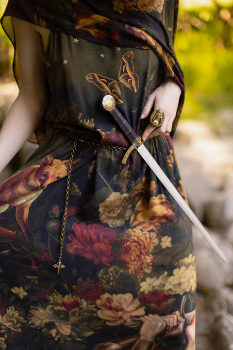 Long Maxi Slip Dress - The Messenger w/ Joan of Arc & Florals