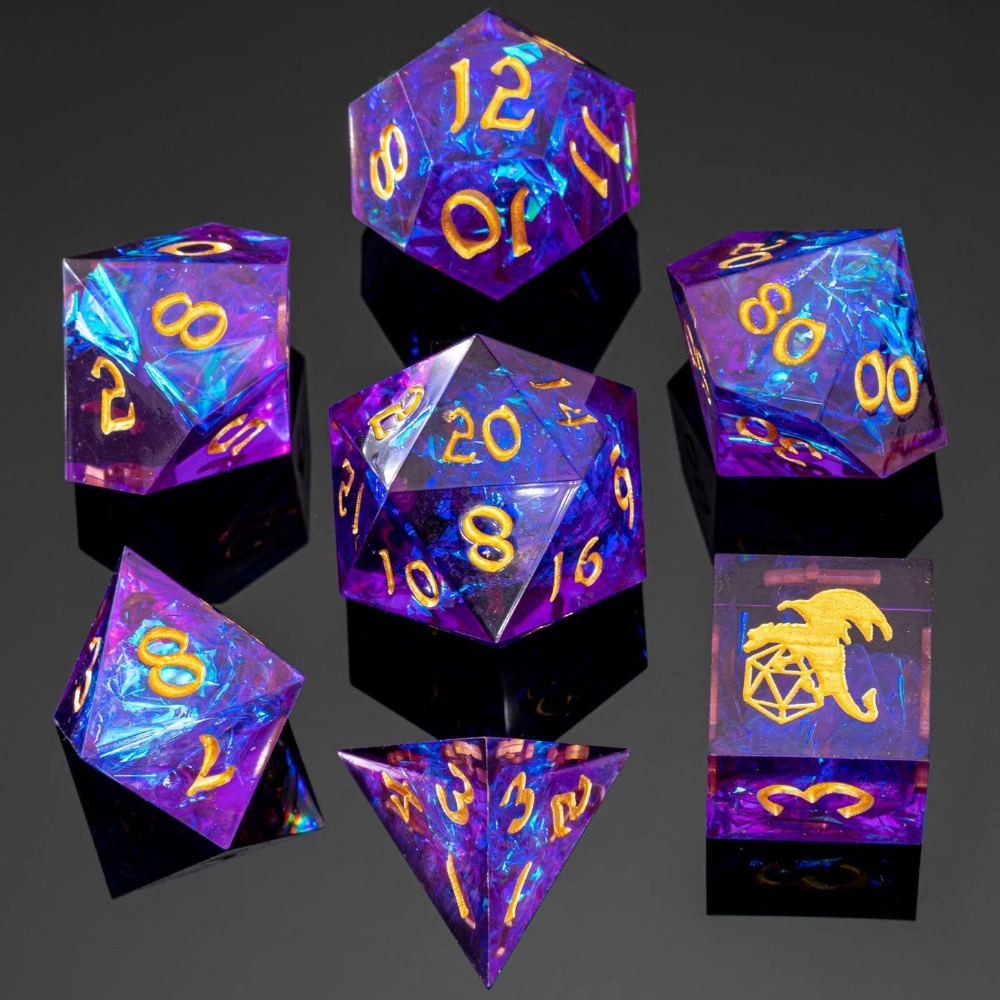 Captured Magic Hand Sanded Sharp Edge Resin Dice Set - Purple