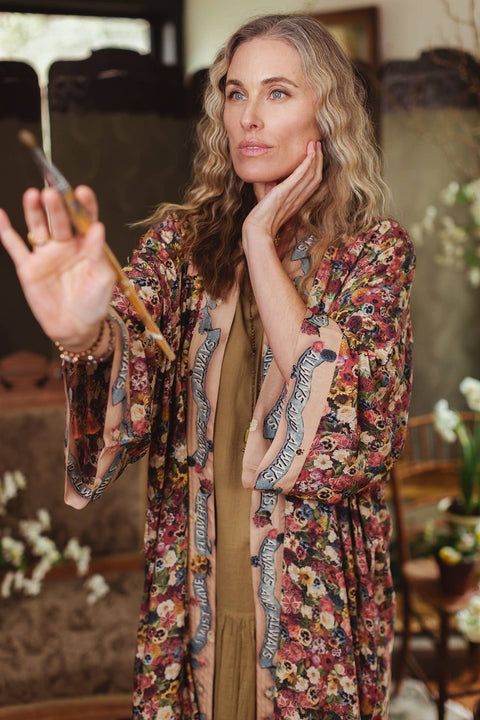 Opera Duster Kimono Robe - Art of Life w/Flower Palette