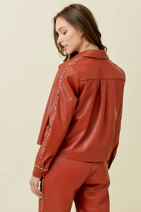 Shacket - Faux Leather Brick Red