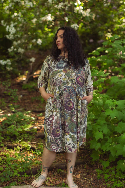 Artist Dress Tunic w/ Pockets - Love Grows Wild Bees & Floral