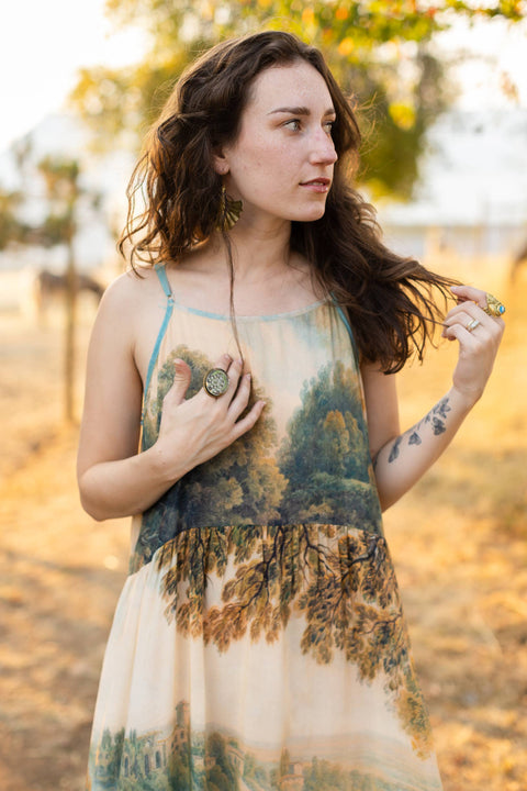 Bohéme Printed Long Maxi Slip Dress - Awakening with Landscape
