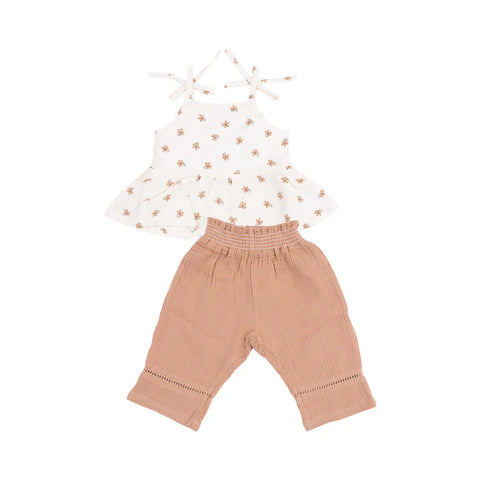 Peplum Tank & Smocked Waist Pants - Bitty Blooms Ladder Trim