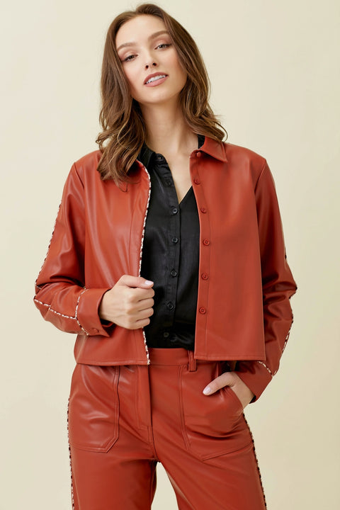 Shacket - Faux Leather Brick Red
