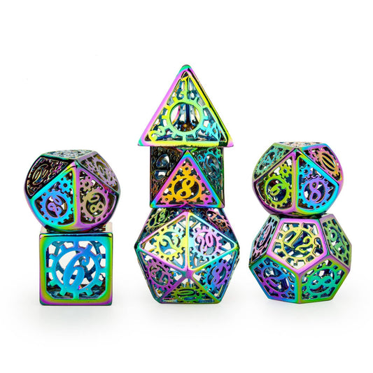 Hollow Metal Gears of Providence Polyhedral Dice Set - Rainbow