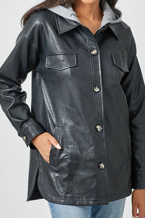 Jacket - Twofer Hoodie Leather Black